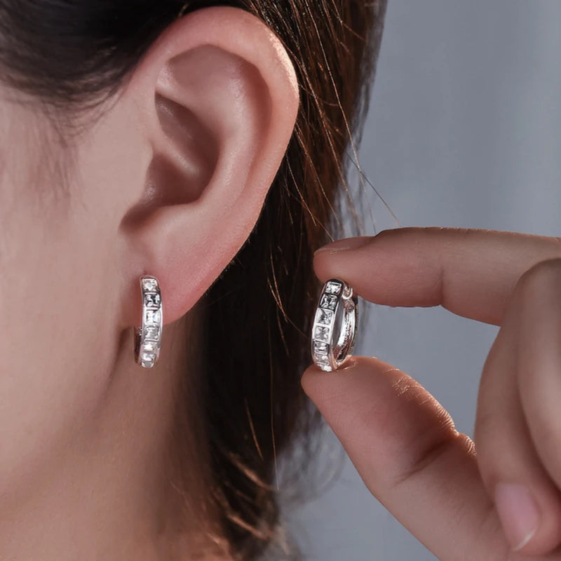 New 925 Sterling Silver Shining Zircon Earrings Women's Circle Round Earrings Fashionable Elegant Jewelry